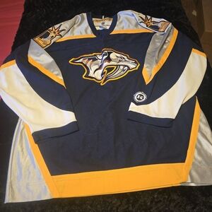 Navy and Yellow Nashvill Pr3ledators Hockey Jersey